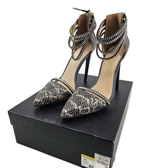 New LAMB Fernley Snakeprint Stilettos Womens 10 Leather Heels L.A.M.B. Black - Picture 3 of 9